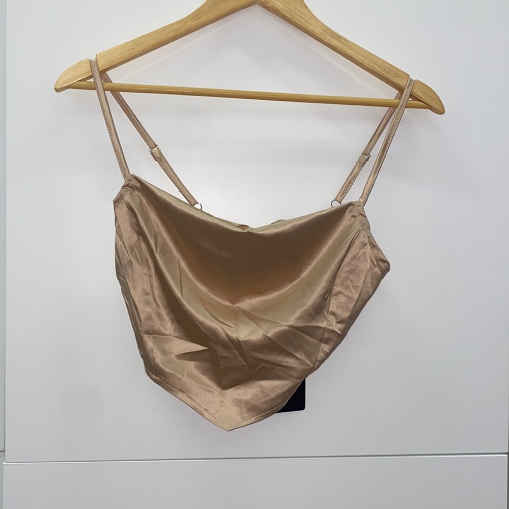 Champagne Satin Cowl Neck Crop Top